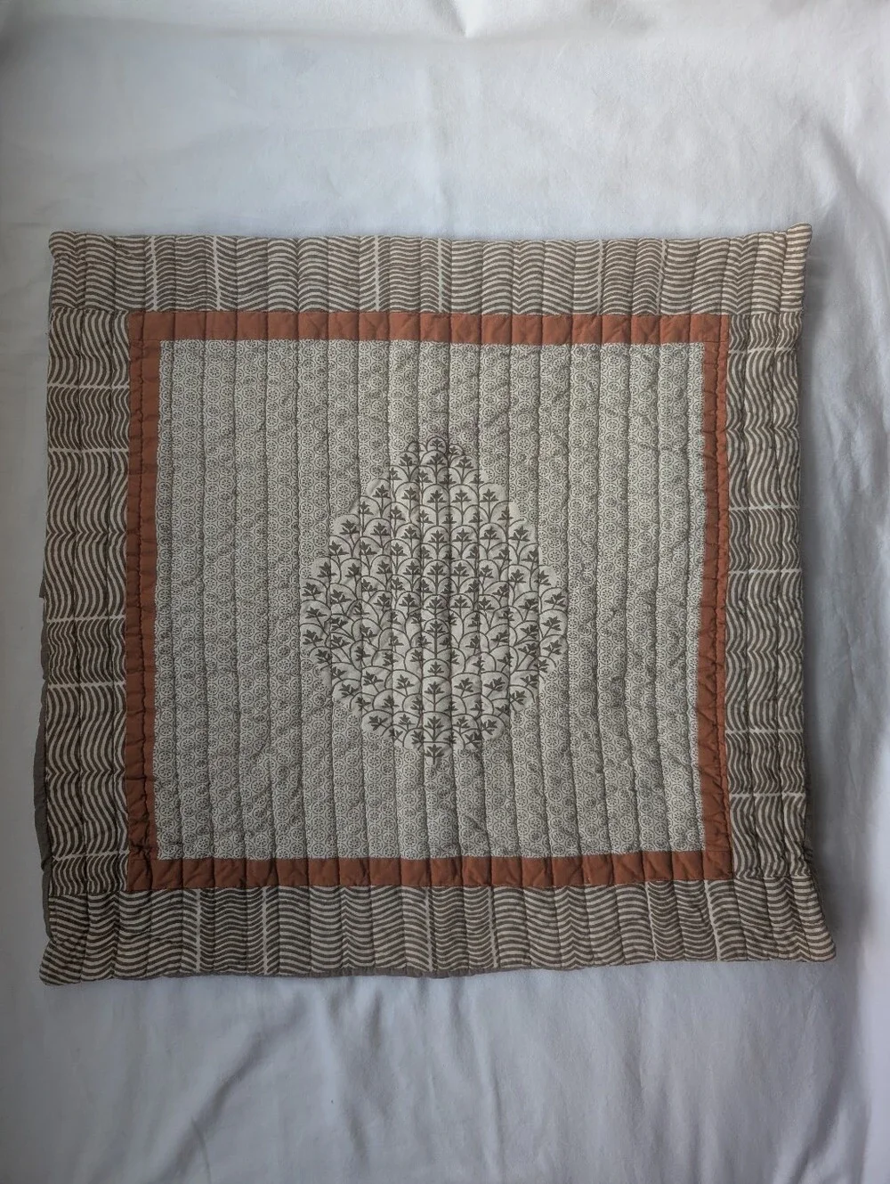 Crate& Barrel Jaipur Quilted Beige Brown Rust Square Euro Sham Pillow Covers - 2